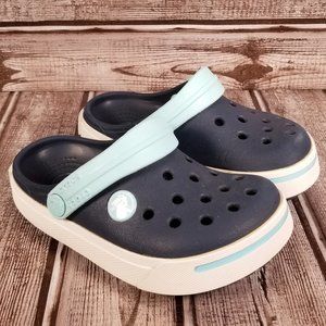 CROCS Crocband II Kids Unisex 8-9 Clog Navy/Ice Blue/White Shoes Sandals